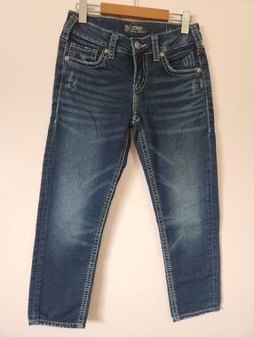 Silver Jeans Co Suki Mid Rise Slim Crop Capri Joga Jeans Thick Stitch 28 New